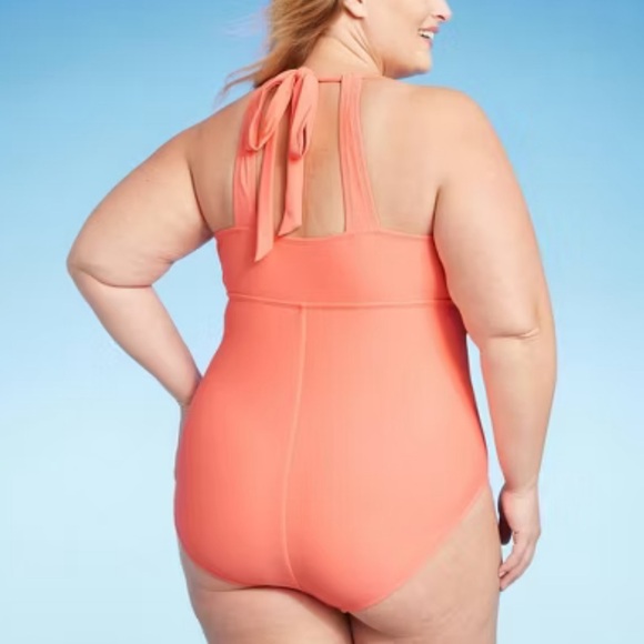 🔵 Womens Tummy Control High Neck Halter One Piece Swimsuit Kona Sol NWT sz 16 - Picture 2 of 10